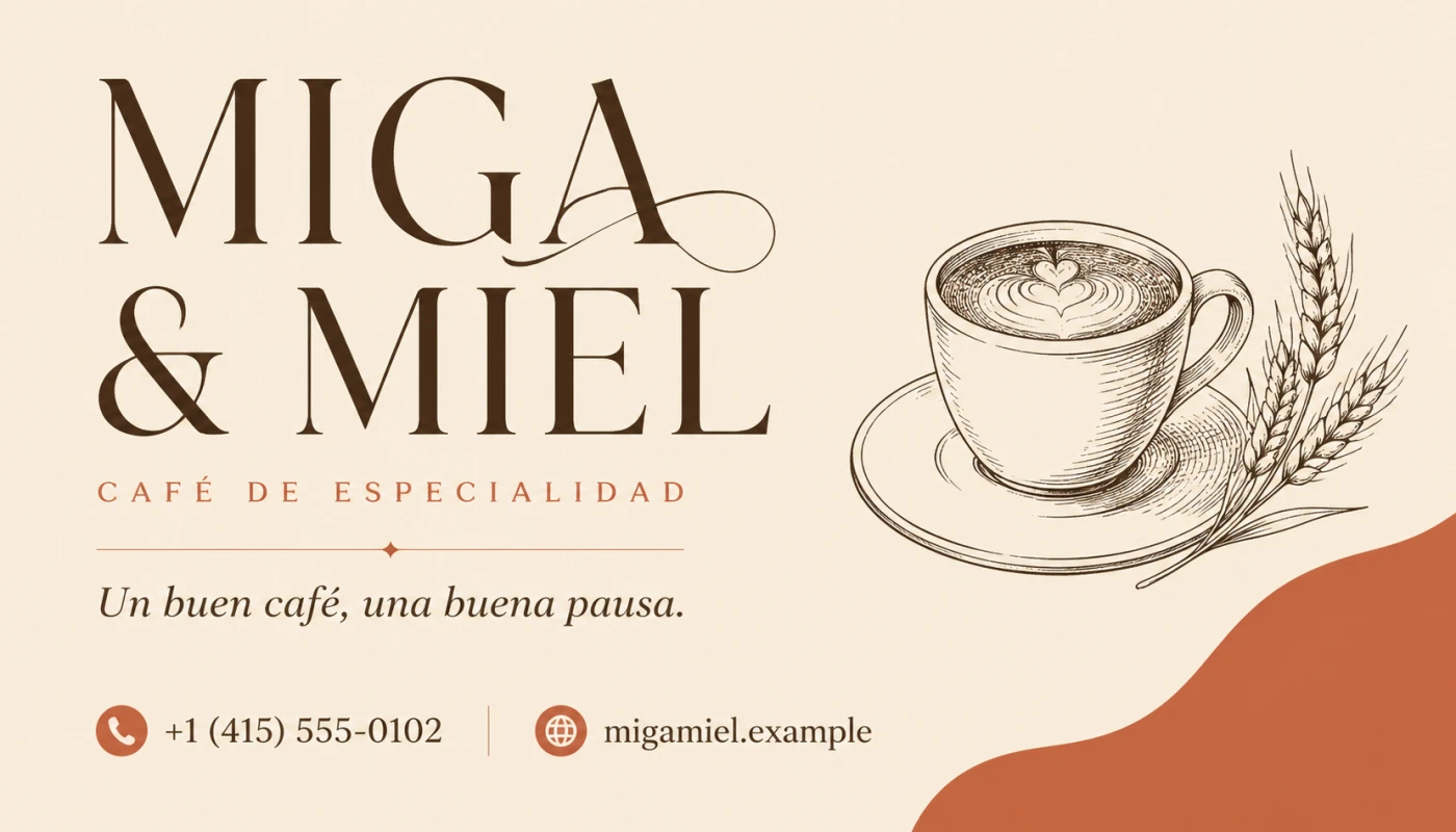 Tarjeta de presentación para la cafetería Miga y Miel